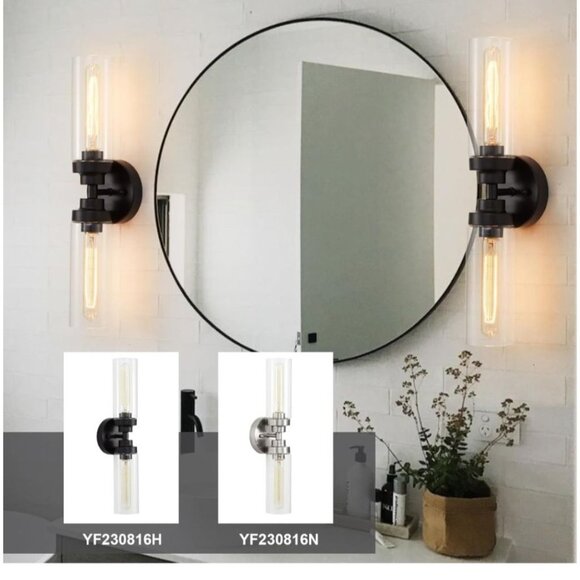 Industrial Vanity Light Fixture 2 Light Nickel - Picture 2 of 5